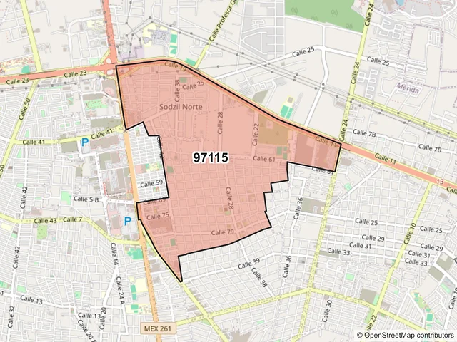 Mapa del código postal 97115, Mérida, Yucatán