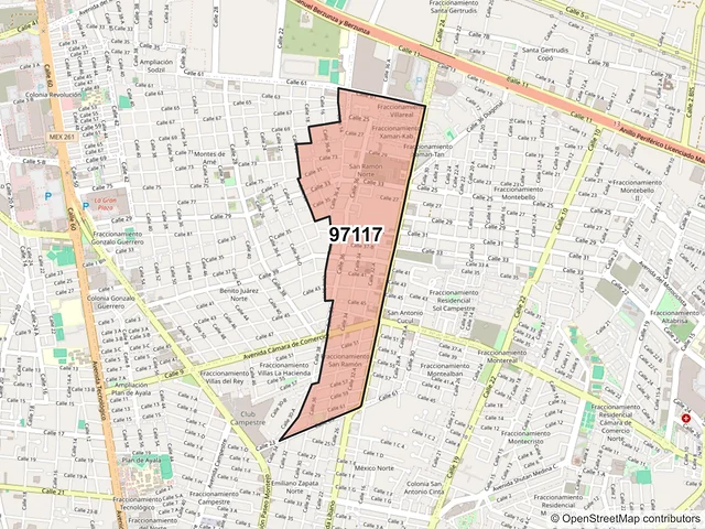 Mapa del código postal 97117, Mérida, Yucatán