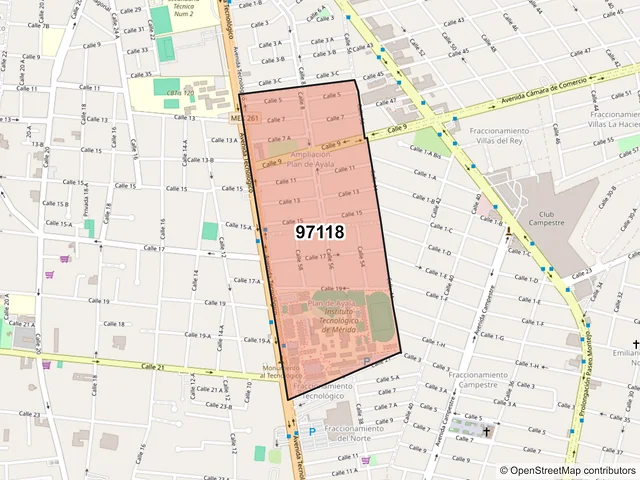 Mapa del código postal 97118, Mérida, Yucatán