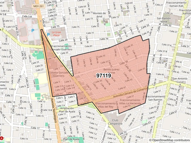Mapa del código postal 97119, Mérida, Yucatán