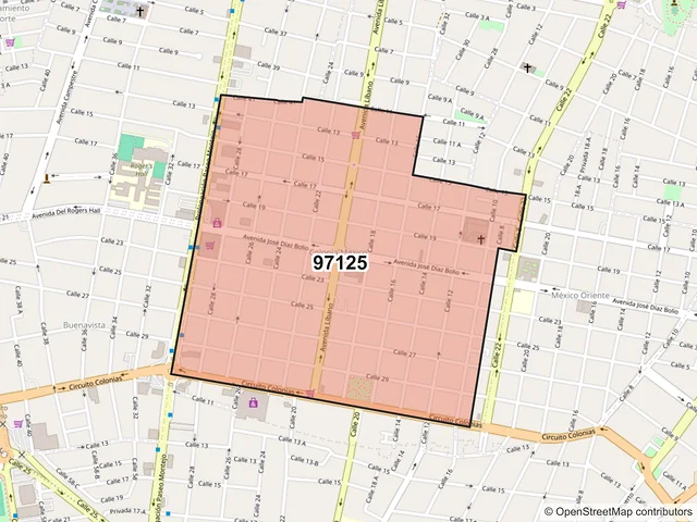 Mapa del código postal 97125, Mérida, Yucatán