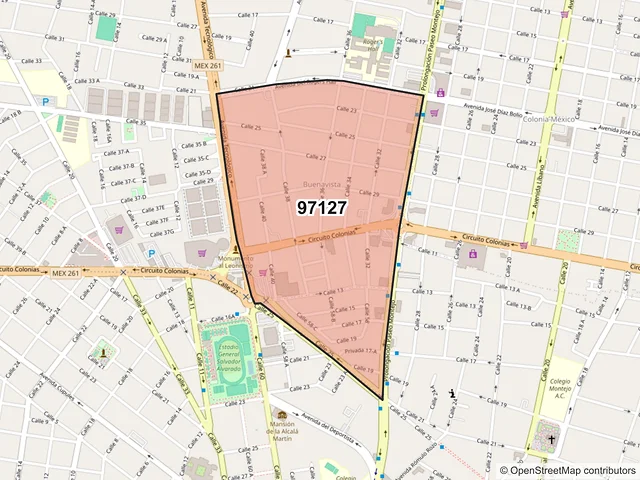 Mapa del código postal 97127, Mérida, Yucatán