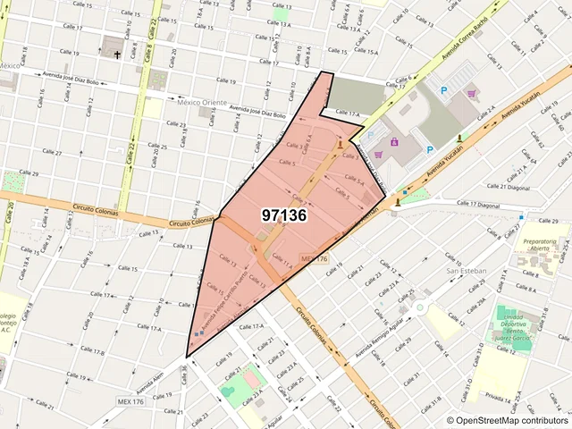 Mapa del código postal 97136, Mérida, Yucatán