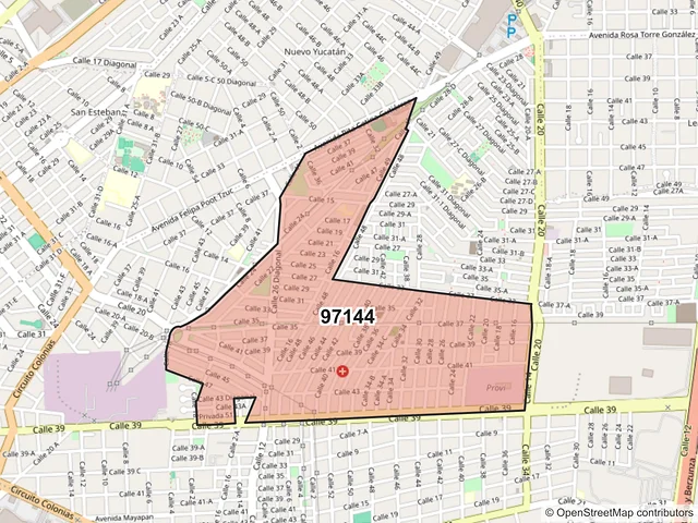 Mapa del código postal 97144, Mérida, Yucatán