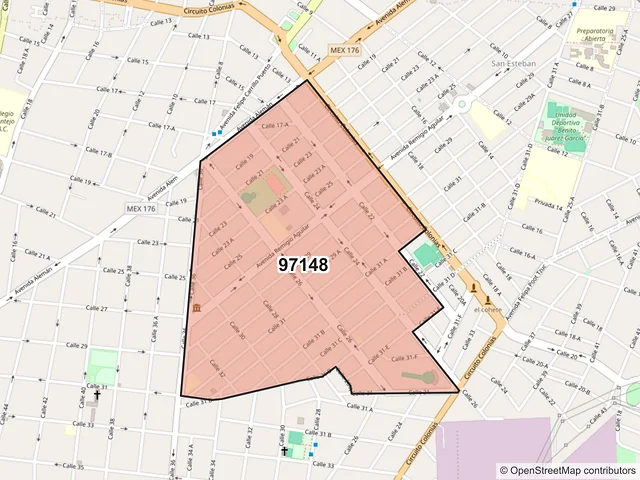 Mapa del código postal 97148, Mérida, Yucatán