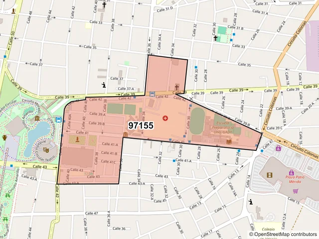 Mapa del código postal 97155, Mérida, Yucatán