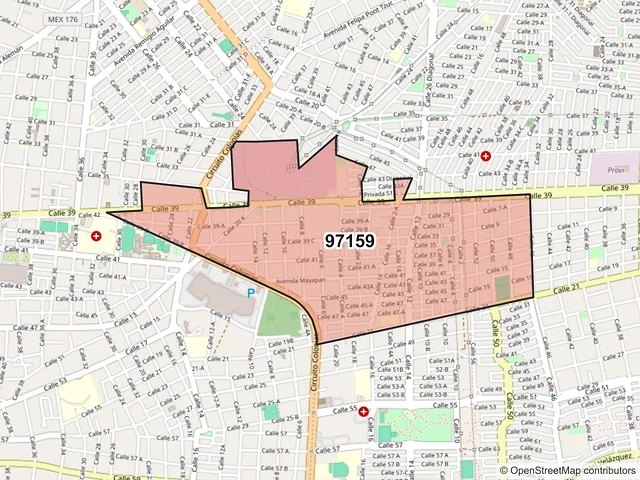 Mapa del código postal 97159, Mérida, Yucatán