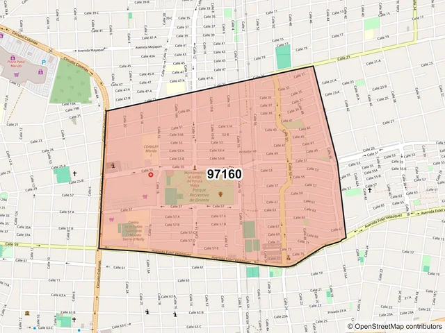 Mapa del código postal 97160, Mérida, Yucatán