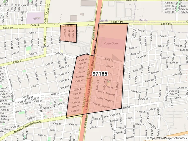 Mapa del código postal 97165, Mérida, Yucatán