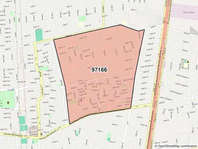 Mapa del código postal 97166, Mérida, Yucatán