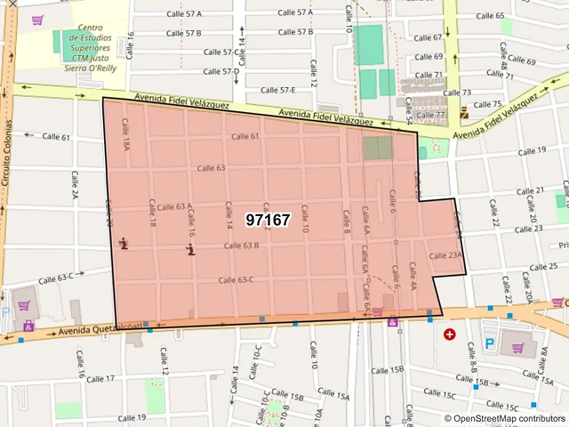 Mapa del código postal 97167, Mérida, Yucatán