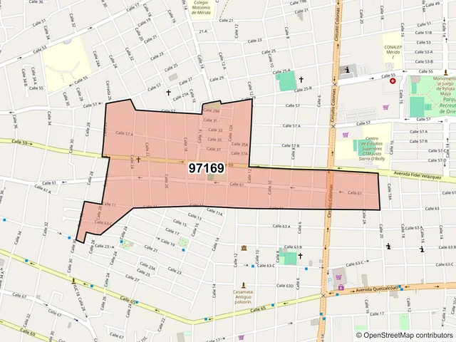 Mapa del código postal 97169, Mérida, Yucatán