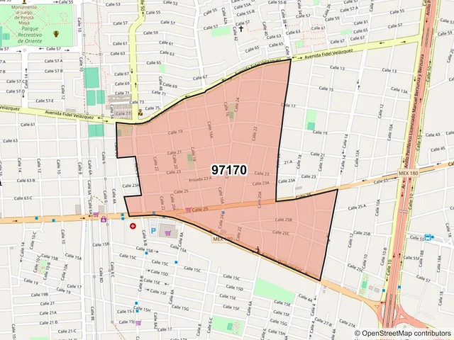 Mapa del código postal 97170, Mérida, Yucatán