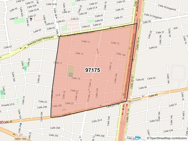 Mapa del código postal 97175, Mérida, Yucatán
