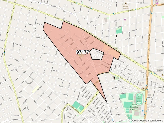 Mapa del código postal 97177, Mérida, Yucatán