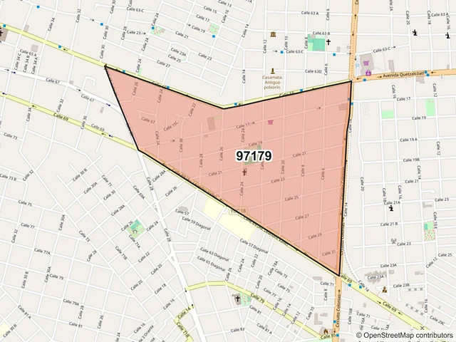 Mapa del código postal 97179, Mérida, Yucatán