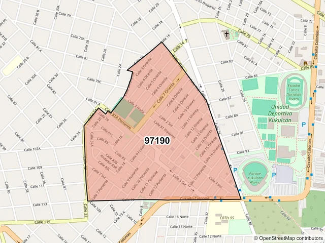 Mapa del código postal 97190, Mérida, Yucatán