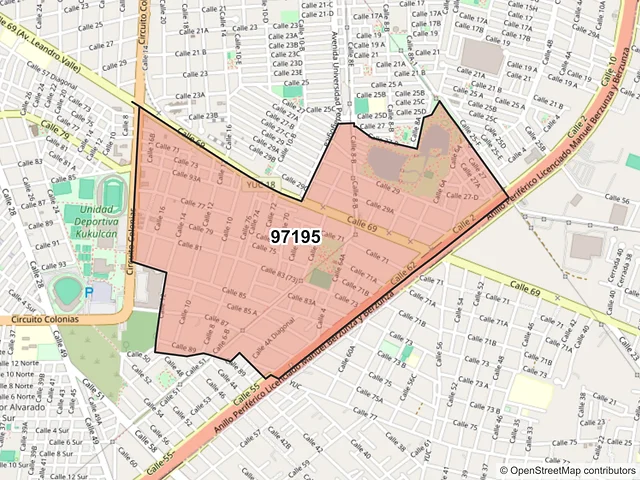 Mapa del código postal 97195, Mérida, Yucatán