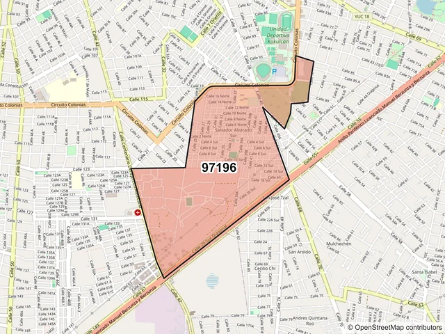 Mapa del código postal 97196, Mérida, Yucatán