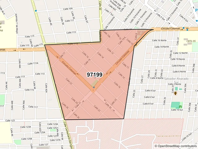 Mapa del código postal 97199, Mérida, Yucatán