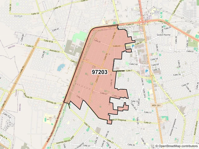 Mapa del código postal 97203, Mérida, Yucatán