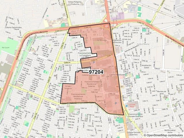 Mapa del código postal 97204, Mérida, Yucatán