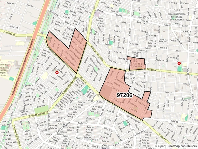 Mapa del código postal 97206, Mérida, Yucatán