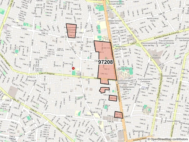 Mapa del código postal 97208, Mérida, Yucatán