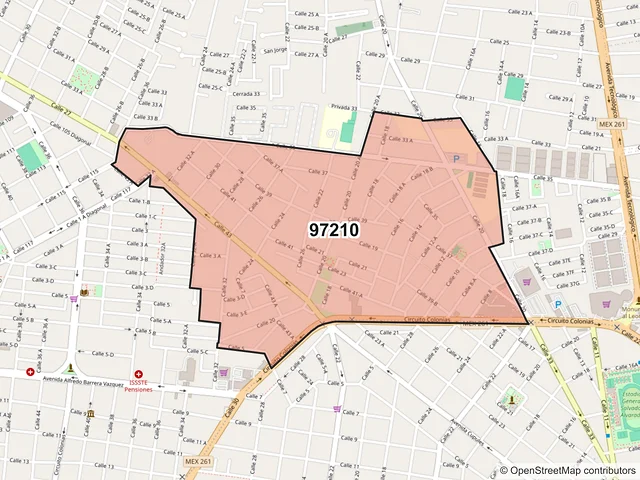 Mapa del código postal 97210, Mérida, Yucatán
