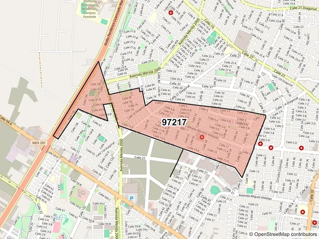Mapa del código postal 97217, Mérida, Yucatán