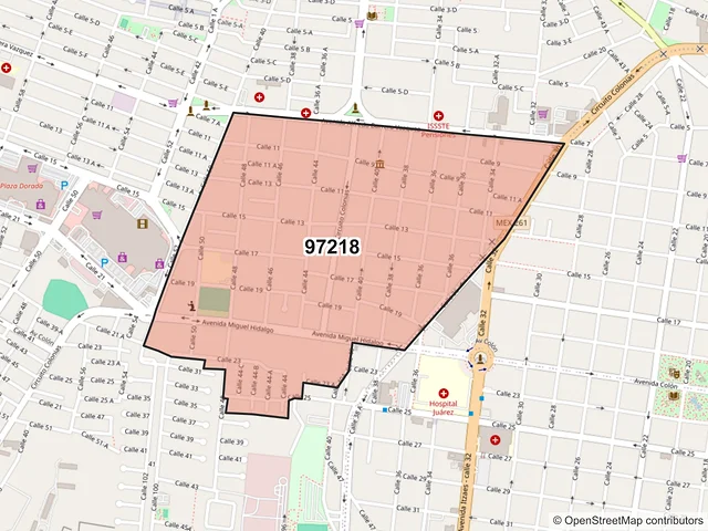 Mapa del código postal 97218, Mérida, Yucatán