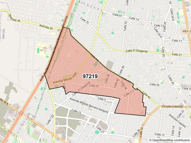 Mapa del código postal 97219, Mérida, Yucatán