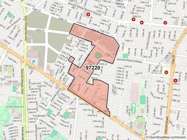 Mapa del código postal 97220, Mérida, Yucatán