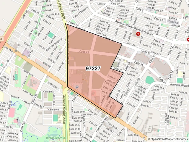 Mapa del código postal 97227, Mérida, Yucatán