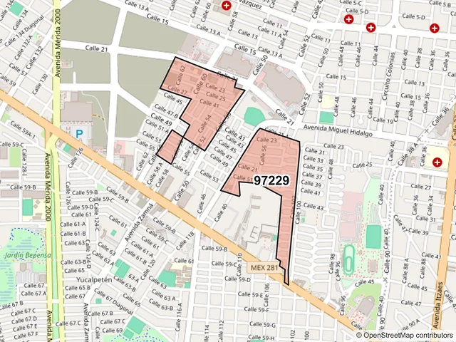 Mapa del código postal 97229, Mérida, Yucatán