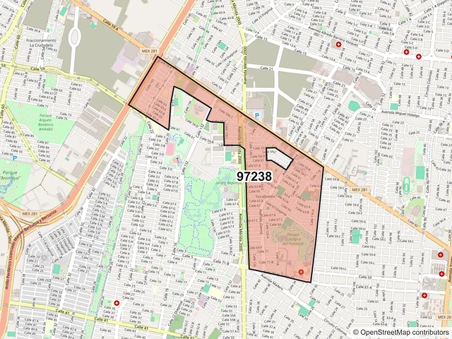 Mapa del código postal 97238, Mérida, Yucatán
