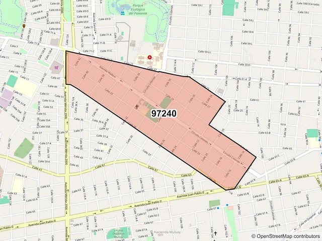 Mapa del código postal 97240, Mérida, Yucatán