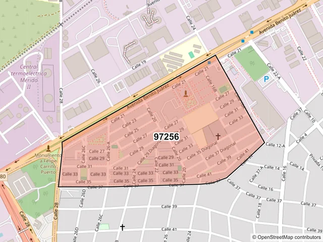 Mapa del código postal 97256, Mérida, Yucatán