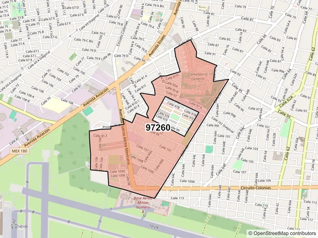Mapa del código postal 97260, Mérida, Yucatán