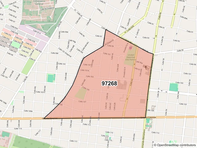 Mapa del código postal 97268, Mérida, Yucatán