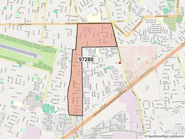 Mapa del código postal 97280, Mérida, Yucatán