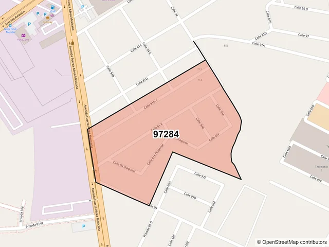 Mapa del código postal 97284, Mérida, Yucatán