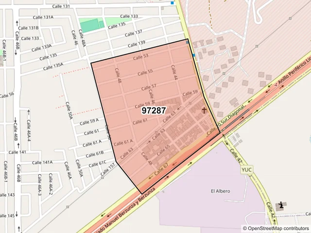 Mapa del código postal 97287, Mérida, Yucatán