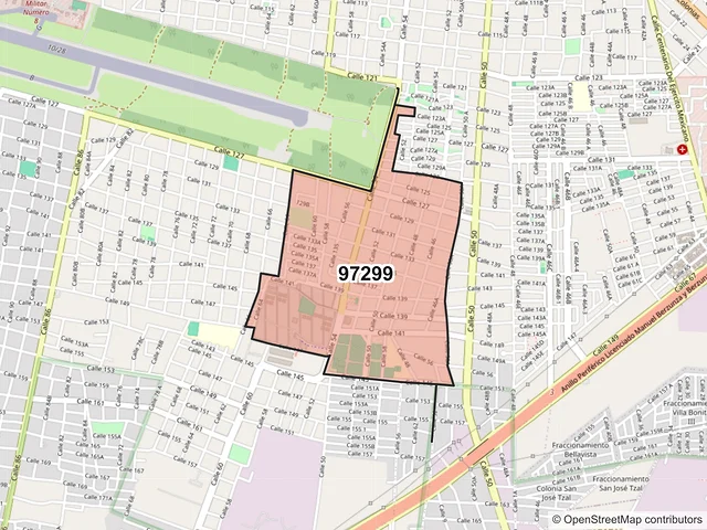 Mapa del código postal 97299, Mérida, Yucatán