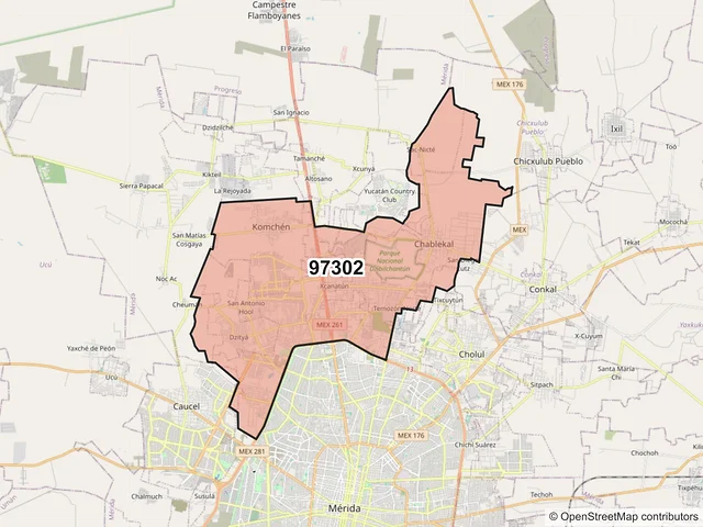 Mapa del código postal 97302, Mérida, Yucatán