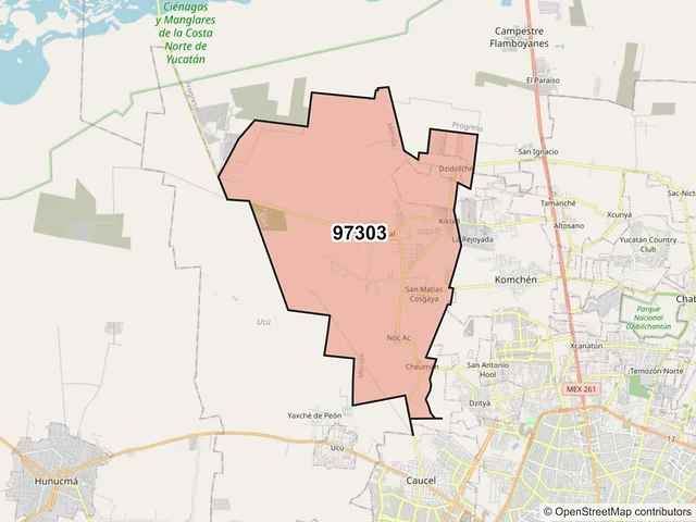Mapa del código postal 97303, Mérida, Yucatán