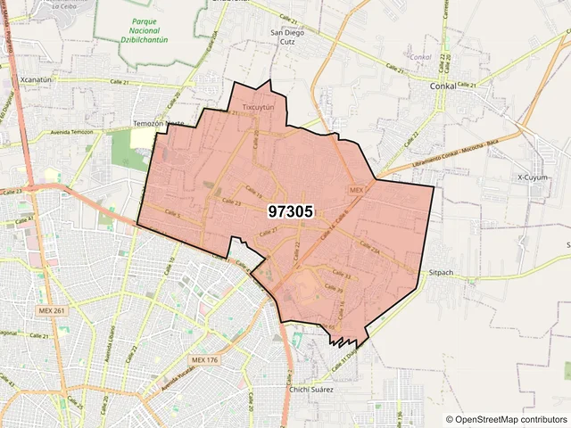 Mapa del código postal 97305, Mérida, Yucatán