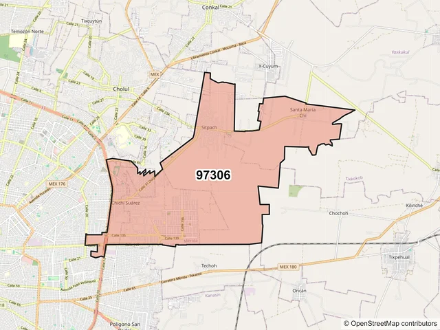 Mapa del código postal 97306, Mérida, Yucatán