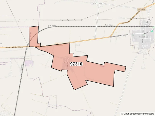 Mapa del código postal 97310, Mérida, Yucatán