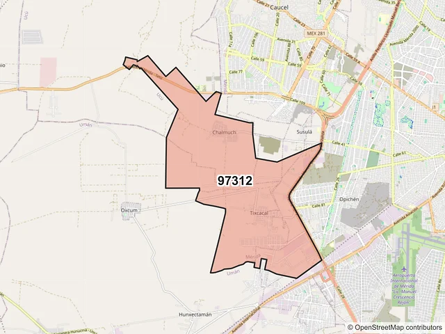 Mapa del código postal 97312, Mérida, Yucatán